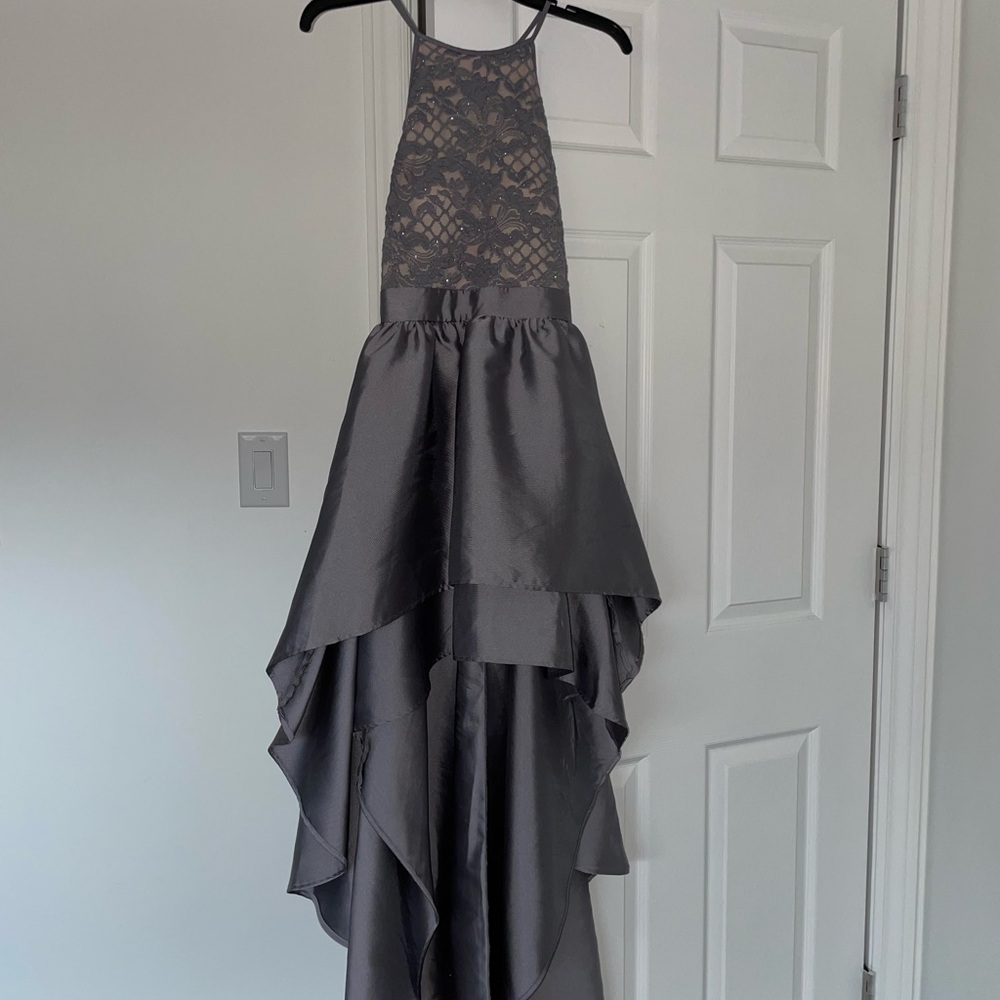 Elegant Gray Lace and Satin Dress
